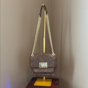 MICHAEL KORS Brown Python Snakeskin & Gold Chain Crossbody Shoulder Bag